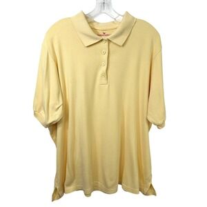 Woman Within Plus Size 1X Polo Shirt Yellow Short Sleeve Cotton Work Office 193